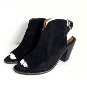 Frye Women's Courtney Black Suede Block Heel Peep Toe Slingback Booties Shoes 6B